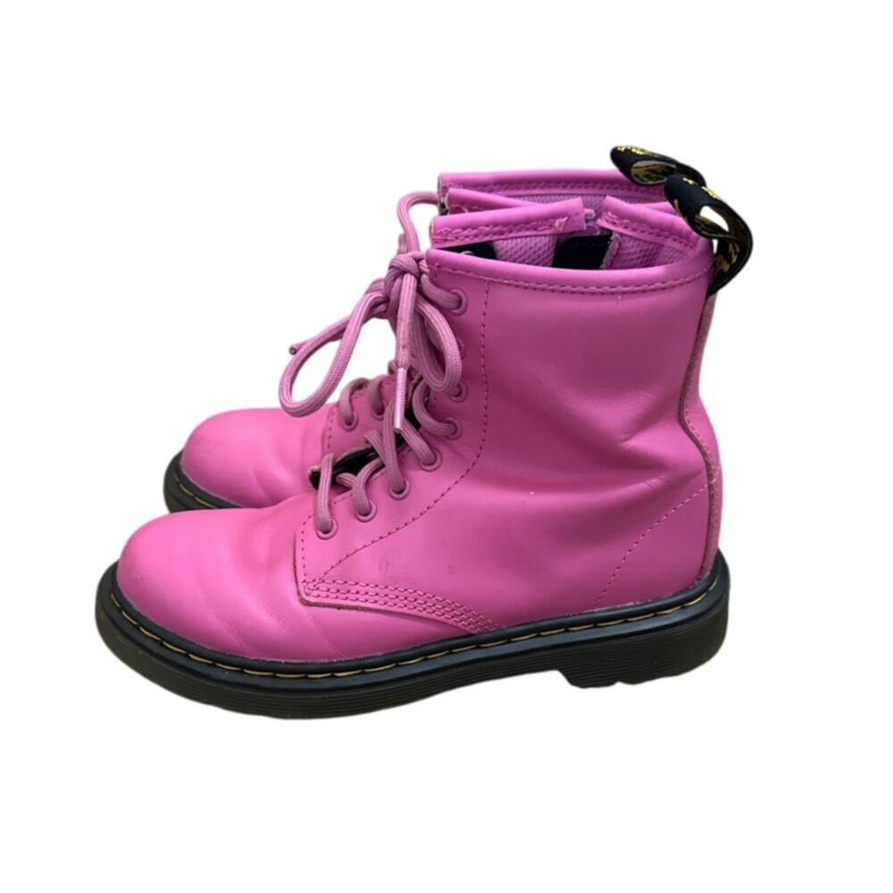 Dr Martens Girls 1460 Pink Leather Lace Up Side Zip Boots Size 1